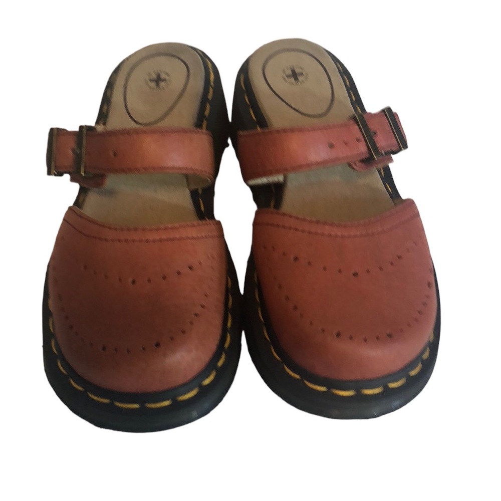 Dr Martens shoes size 6 Mary Jane style mule the color is brownish burnt orange.